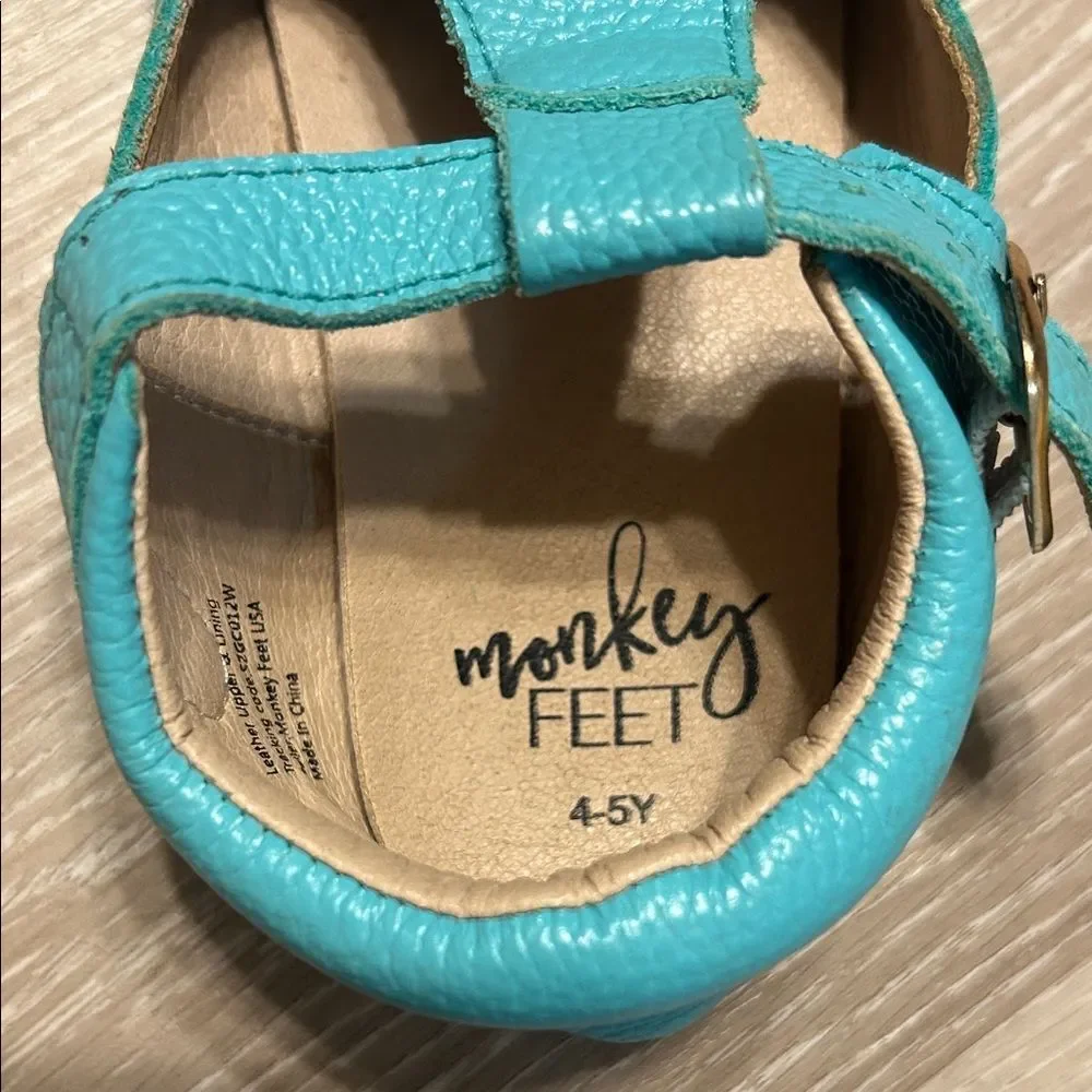 Monkey Feet Teal T Strap Mary Jane Leather Sandals 4-5Y